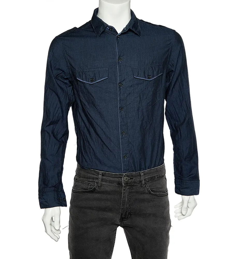 Armani Collezioni Navy Blue Cotton Button Front Shirt M