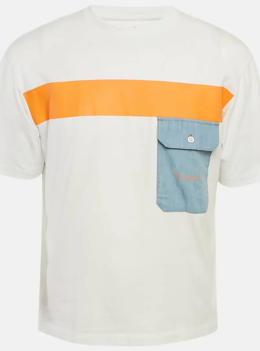 Armani Exchange White Cotton Knit Contrast Detail Oversized T-Shirt S