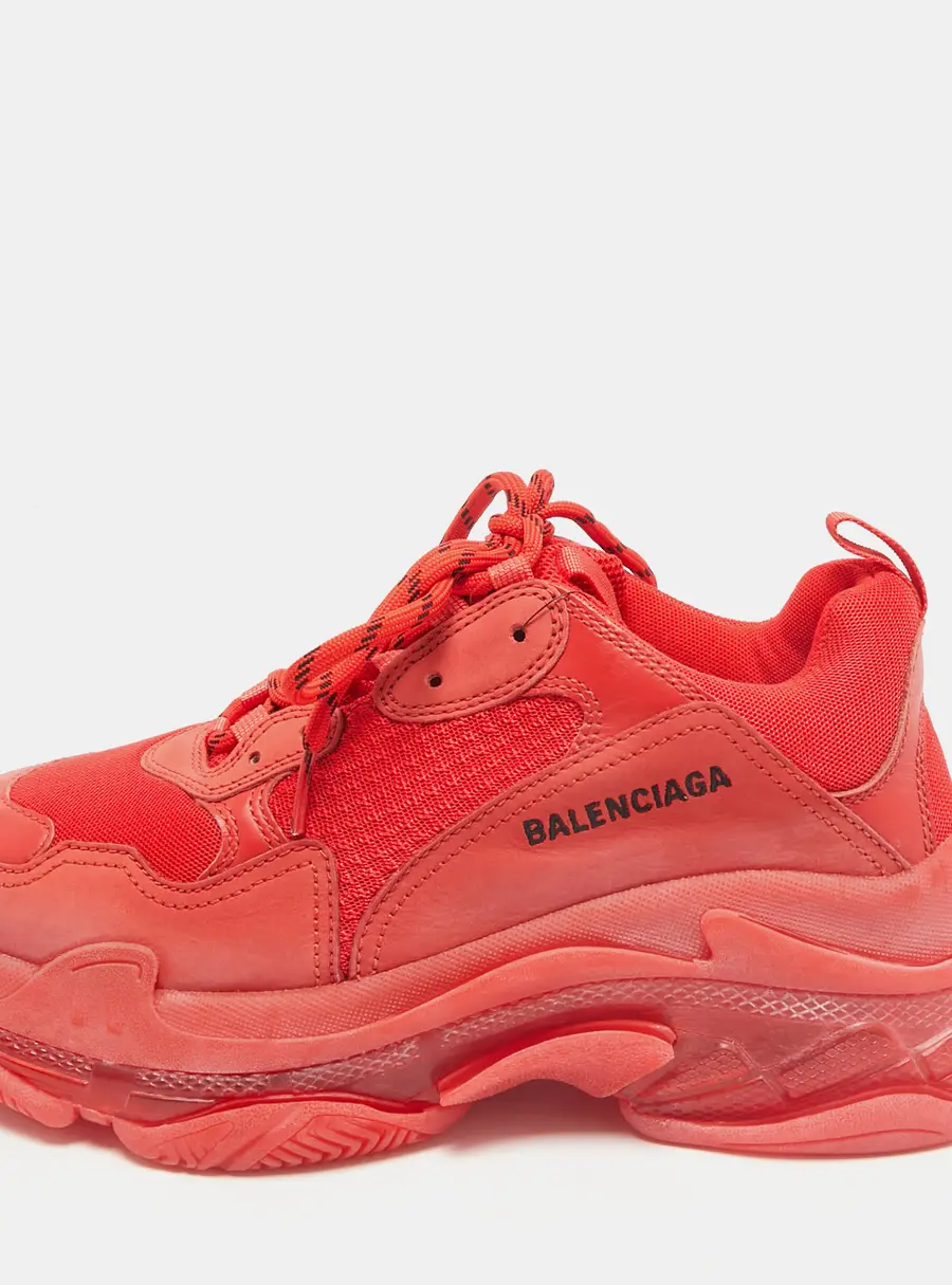 Balenciaga Triple S Clear Sole Size 41 Red Leather and Mesh Low Top Sneakers