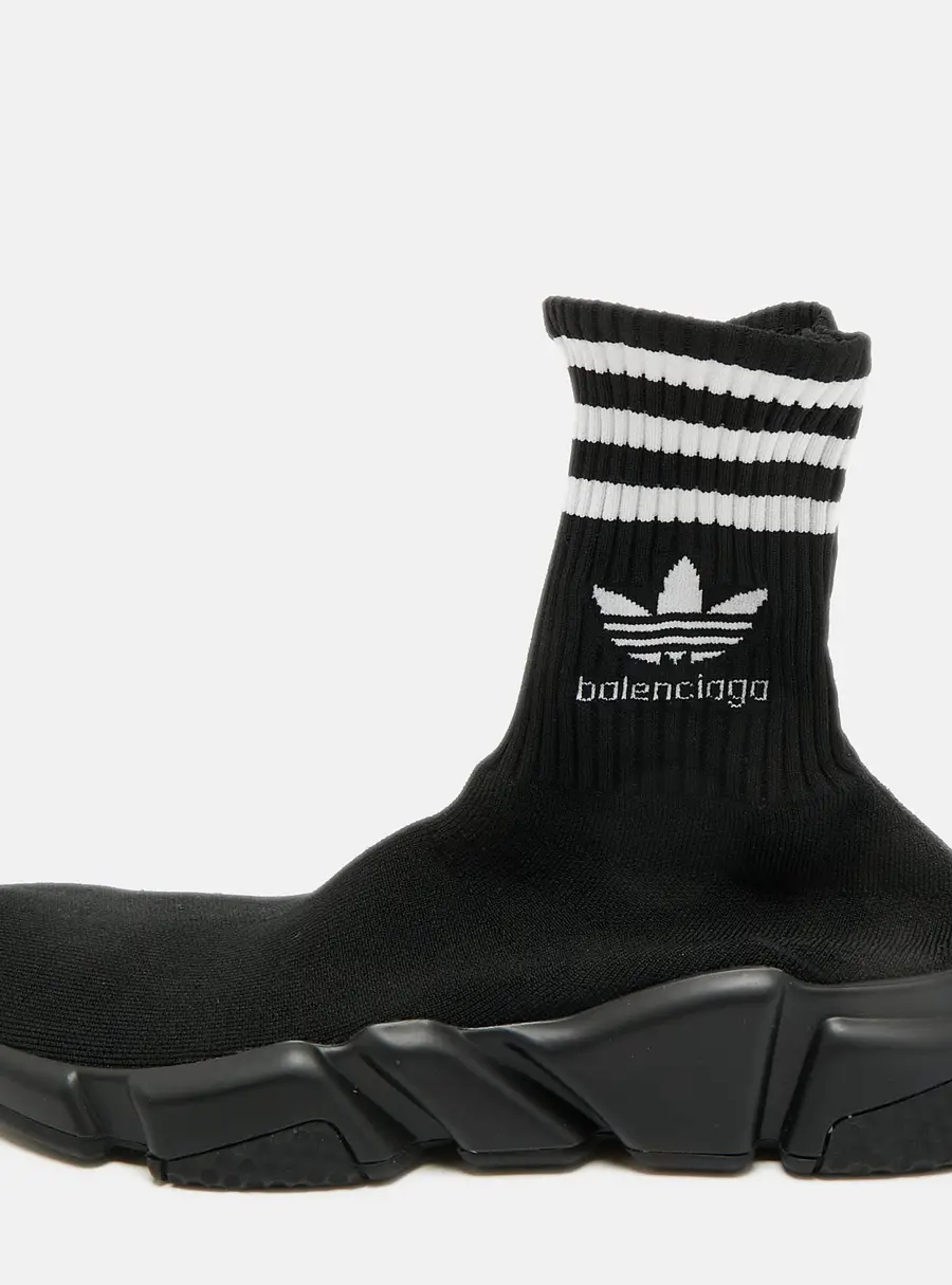 Balenciaga x Adidas Speed Trainer Size 40 Black Knit Fabric High Top Sneakers