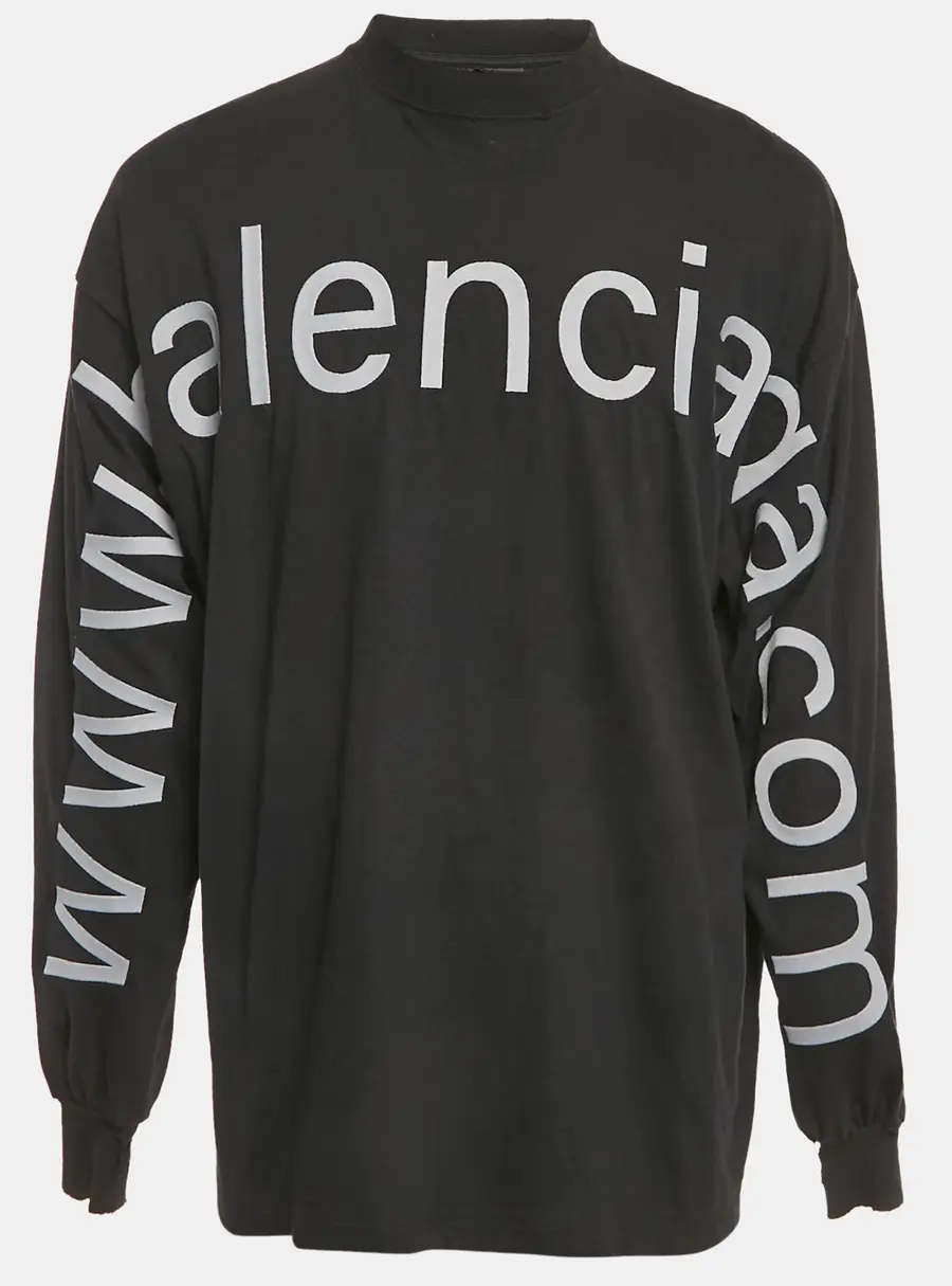 Balenciaga Unisex Black Brand Website Embroidered Cotton Distressed Sweatshirt M