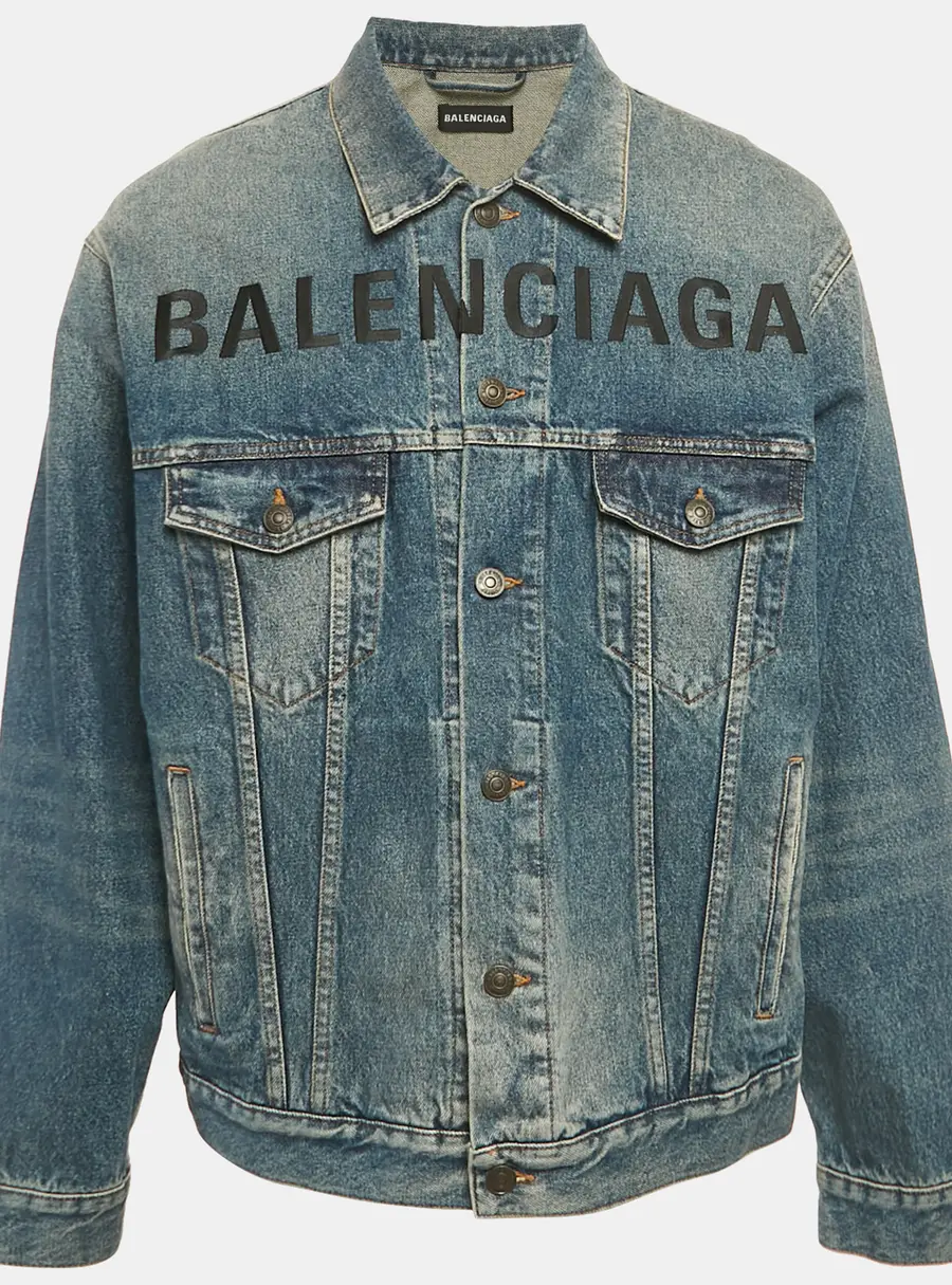 Balenciaga Blue Logo Embroidered Denim Oversized Jacket XS