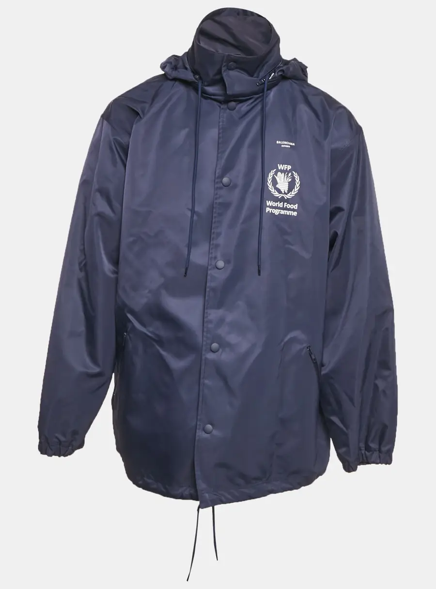 Balenciaga Navy Blue WFP Print Nylon Oversized Jacket S