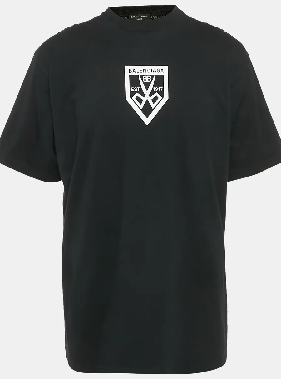 Balenciaga Unifit Black Logo Print Cotton T-Shirt XS
