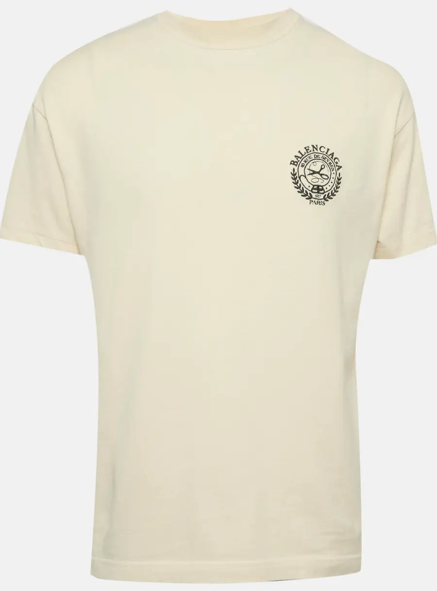 Balenciaga Unisex Cream Embroidered Jersey T-Shirt XS