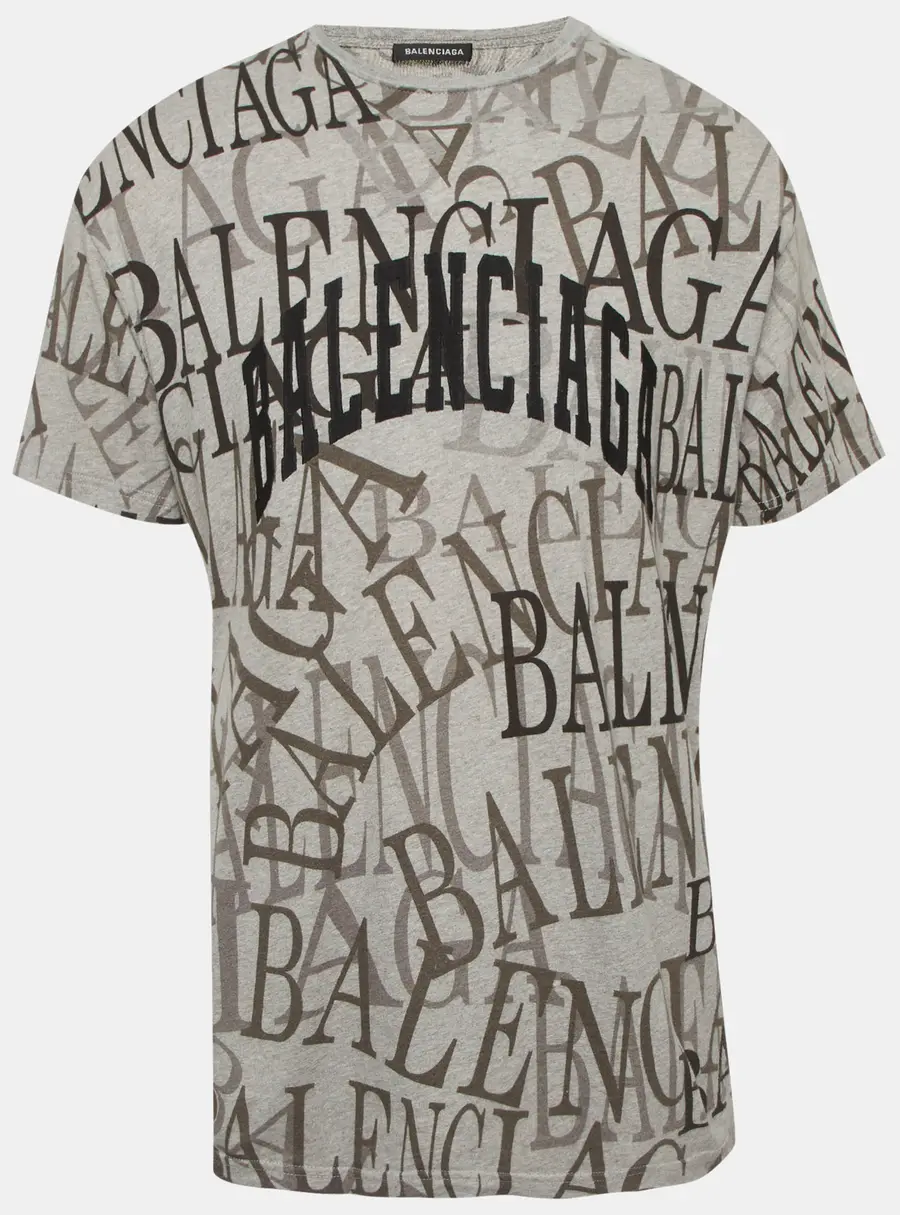 Balenciaga Grey Logo Print Jersey T-shirt XXS