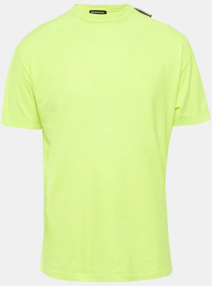 Balenciaga Neon Green Jersey Logo Detail Oversized T-Shirt XXS