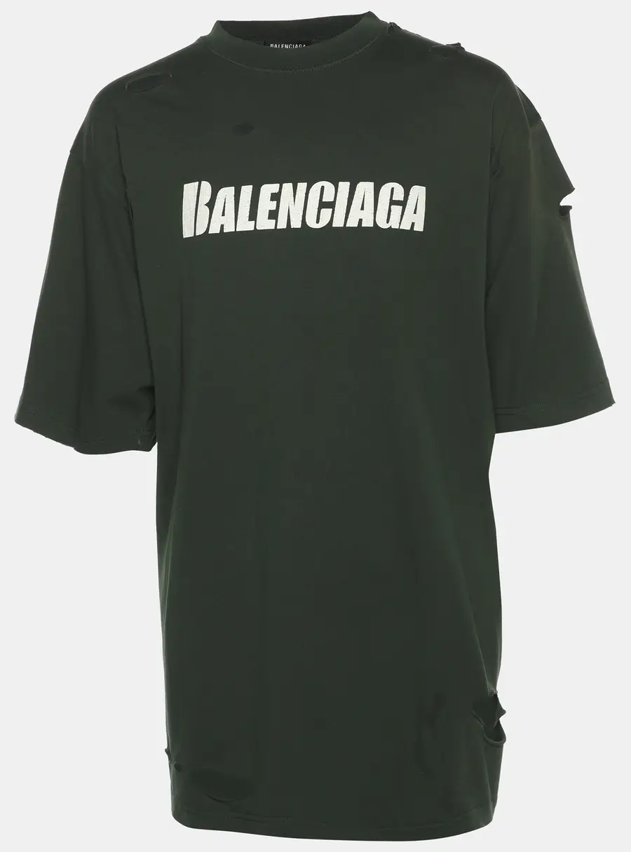 Balenciaga Green Cotton Knit Distressed T-Shirt XS
