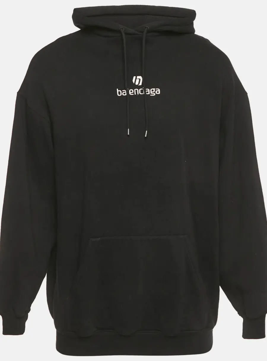 Balenciaga Black Sponsor Logo Embroidered Cotton Hoodie XS