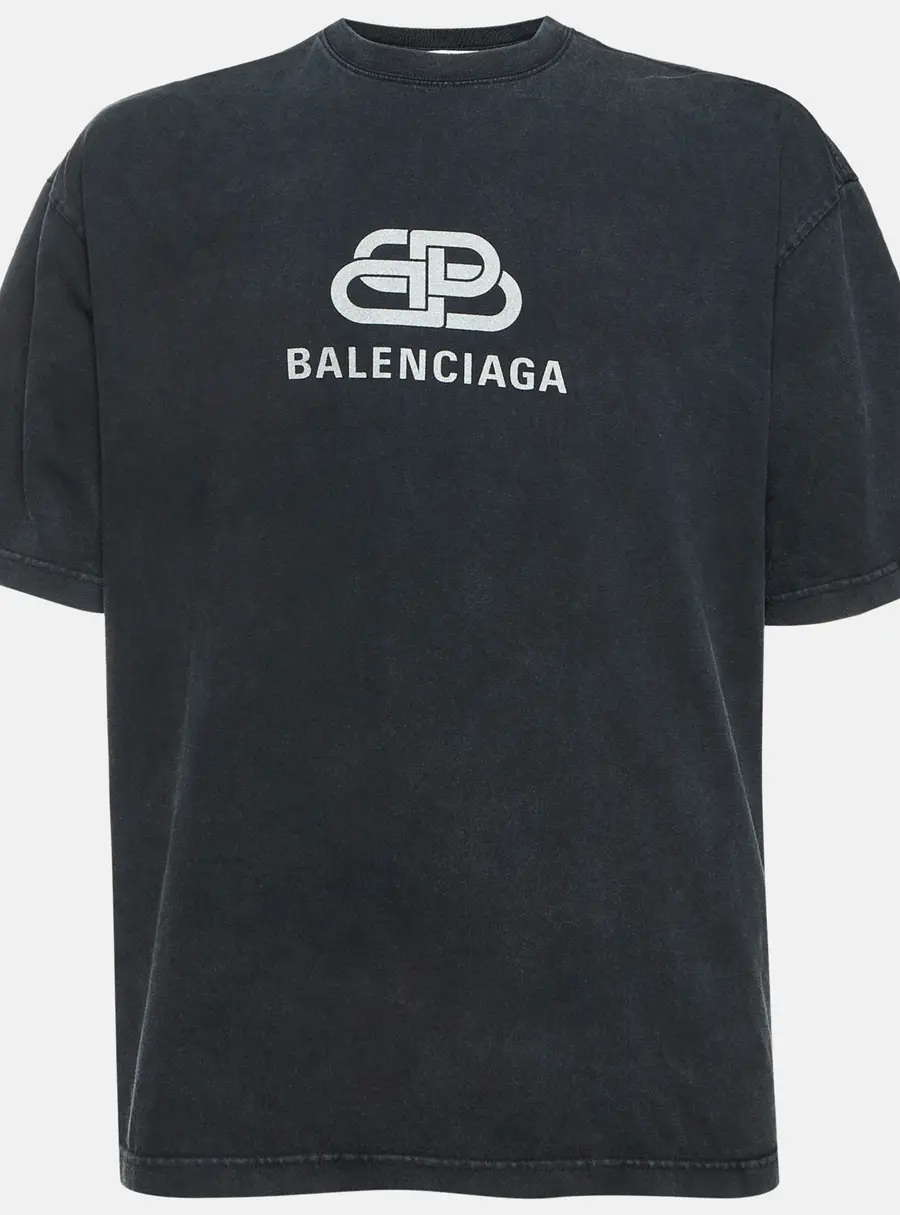 Balenciaga Grey Logo Print Cotton Washed Crew Neck T-Shirt XL