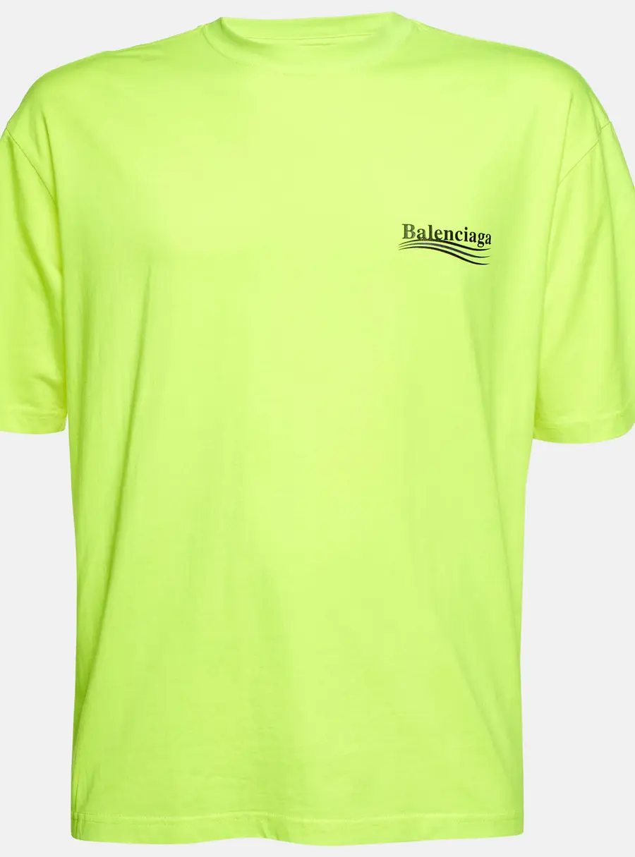 Balenciaga Neon Yellow Logo Graphic Jersey T-Shirt M