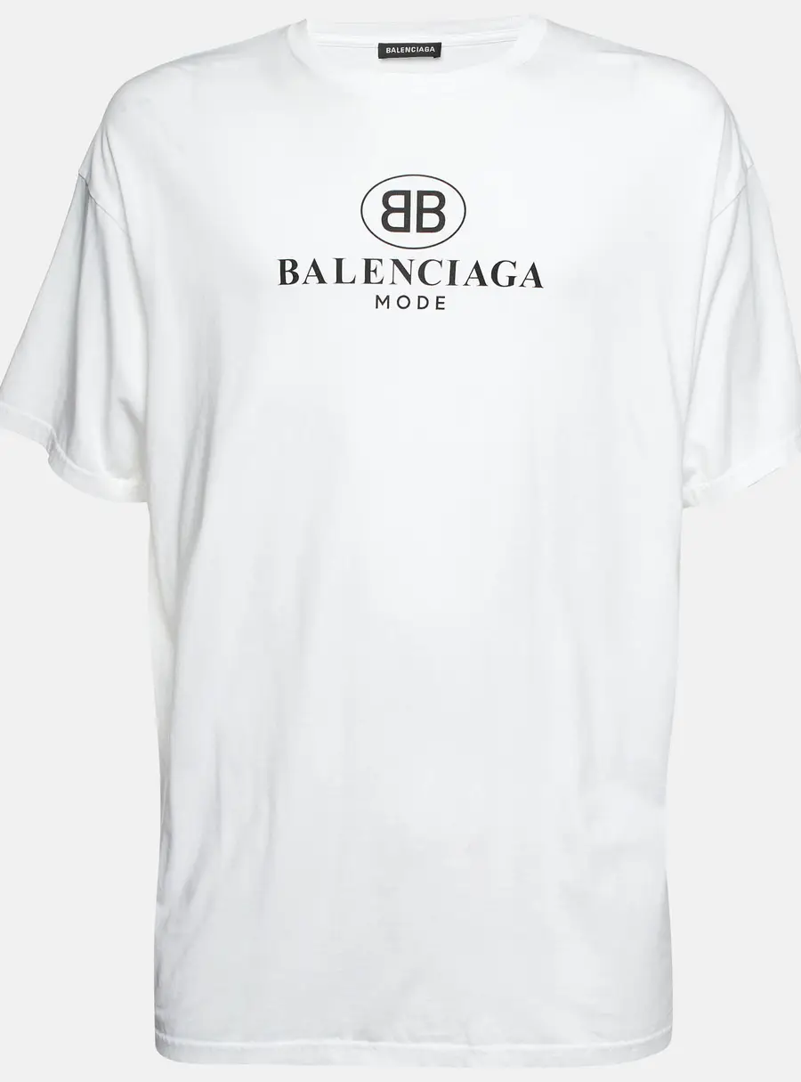 Balenciaga White Logo BB Mode Graphic Jersey T-Shirt XL