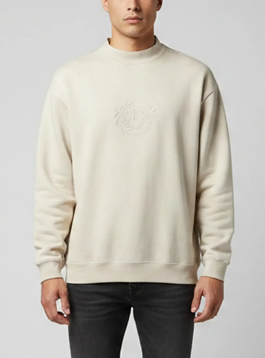 Balenciaga Beige Logo Crest Embroidered Cotton Knit Sweatshirt M