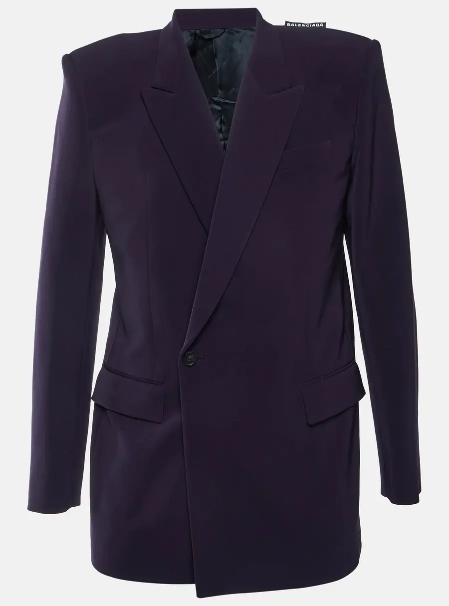 Balenciaga Navy Blue Stretch Wool 80's Shoulder Tailored Jacket M