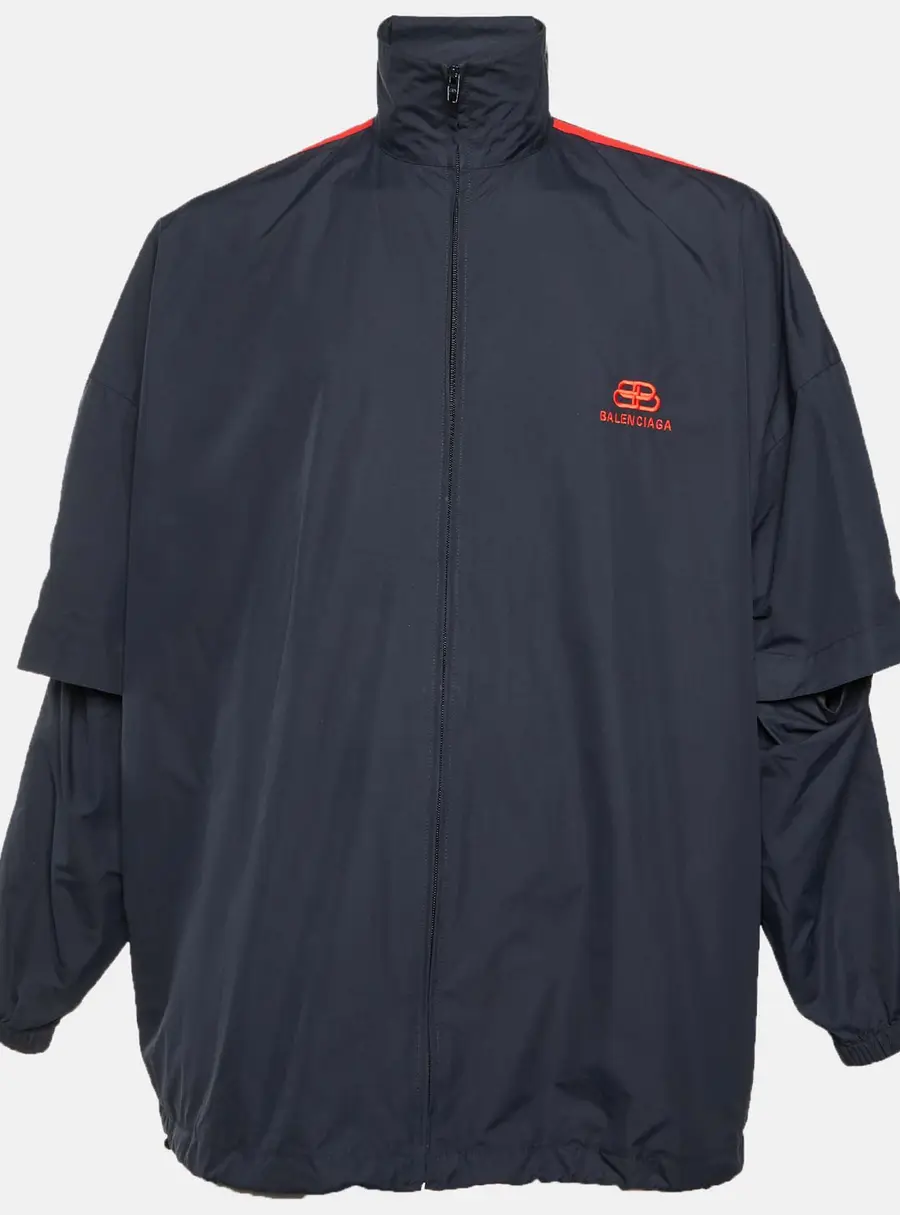 Balenciaga Black Stripe Detail Nylon Oversized Windbreaker S
