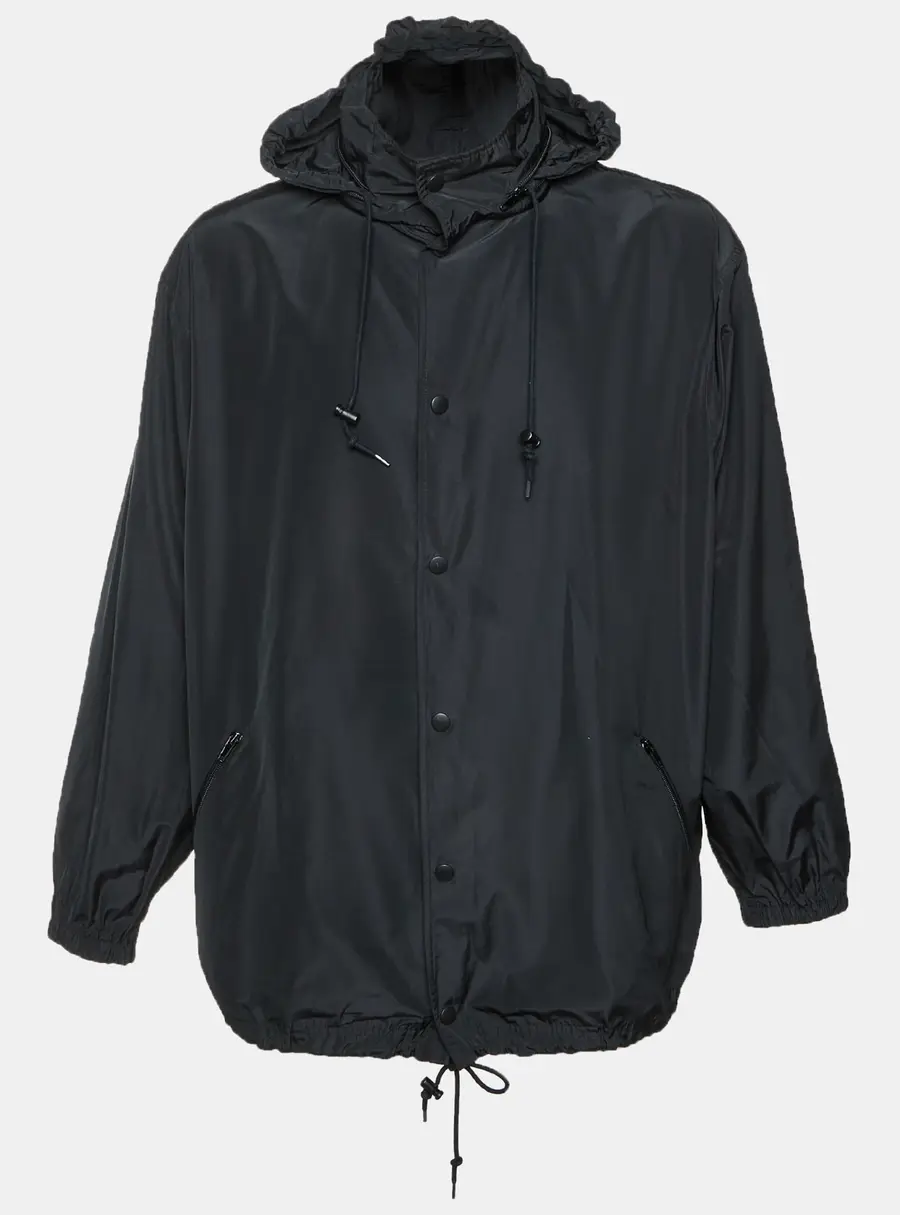Balenciaga Black Logo Print Synthetic Hooded Jacket M