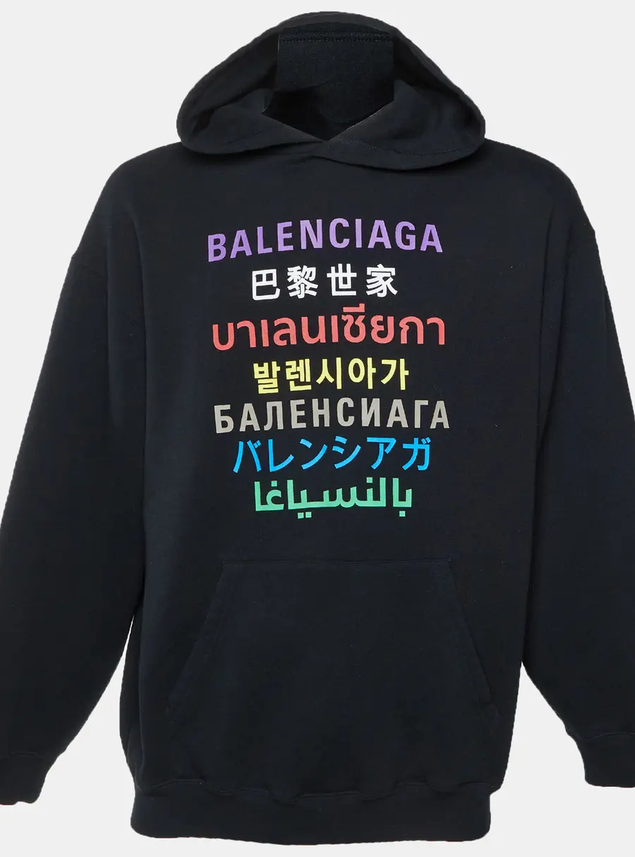 Balenciaga Multicolour Languages Logo Print Cotton Jersey Hoodie M