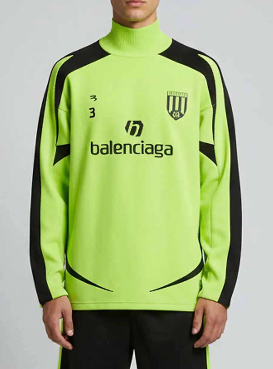 Balenciaga Neon Green/Black Logo Detail Jersey Turtleneck Soccer T-Shirt M