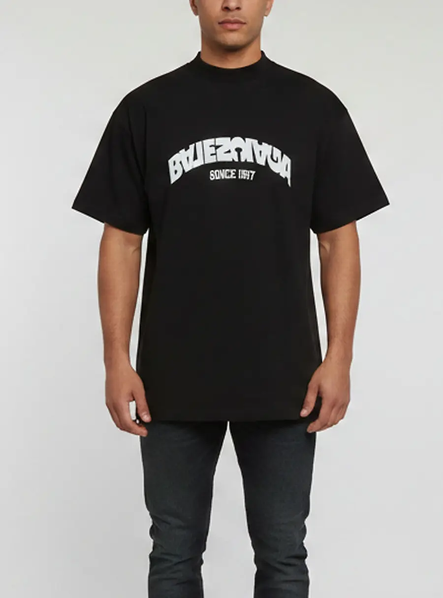 Balenciaga Black Reversed Logo Embroidered Jersey Oversized T-Shirt M