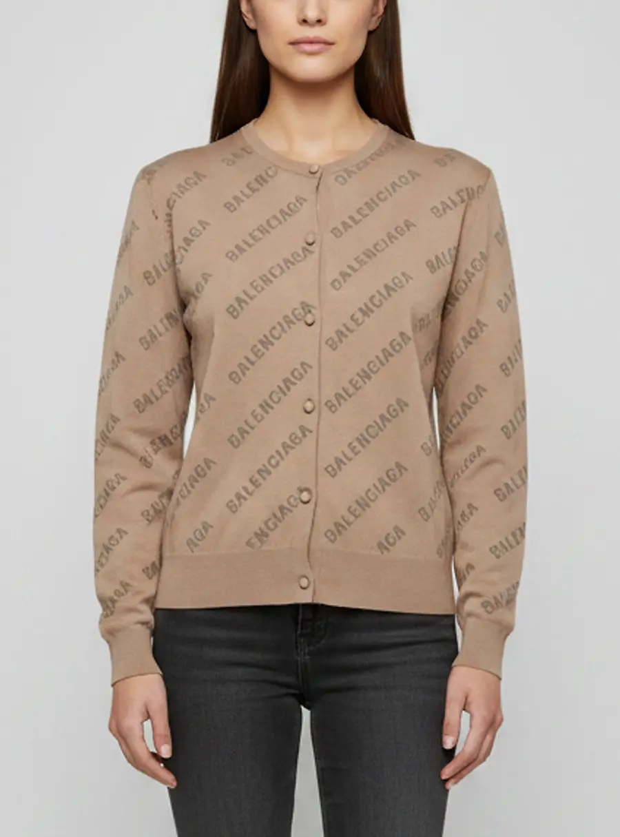 Balenciaga Grey All-Over Logo Knit Cardigan M
