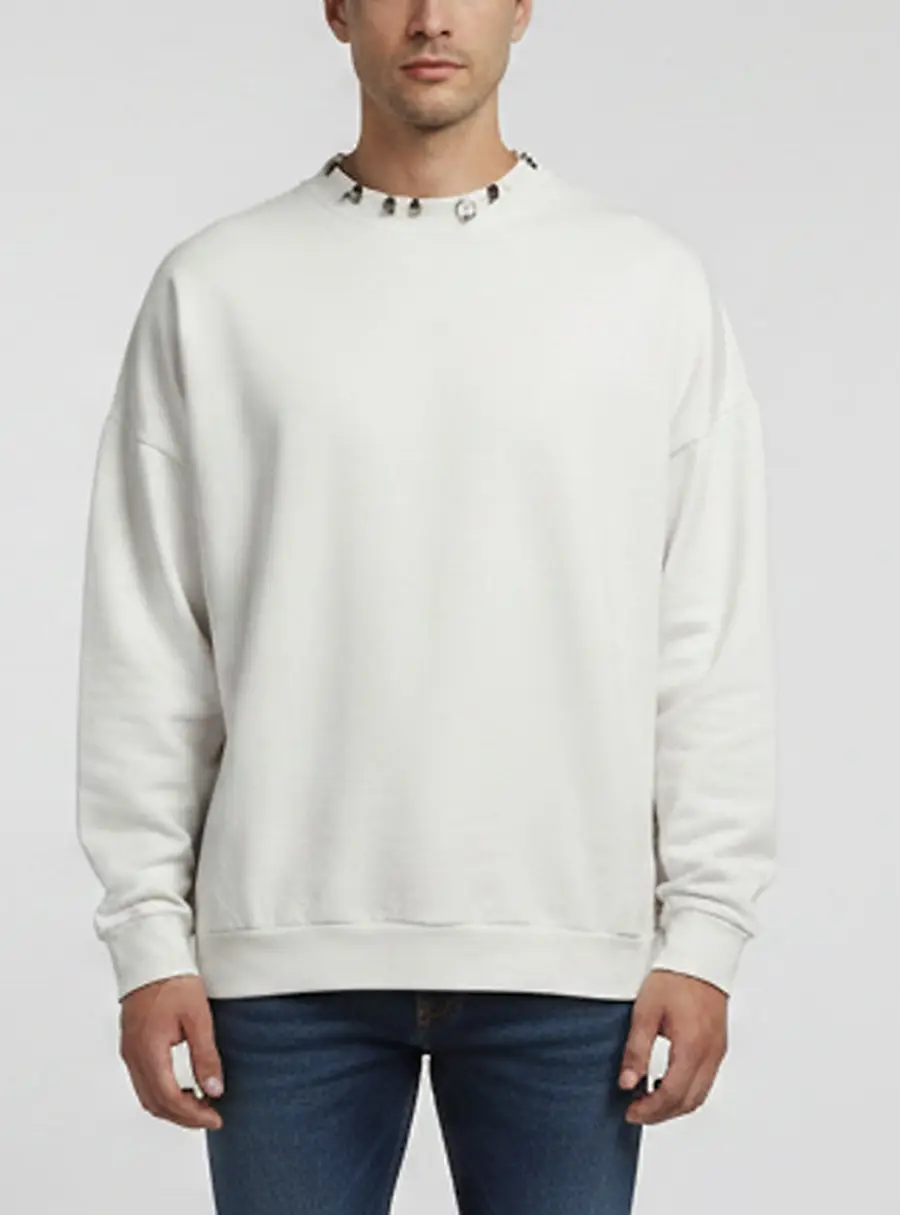 Balenciaga Light Grey Jersey Pierced Round Distressed Sweatshirt L