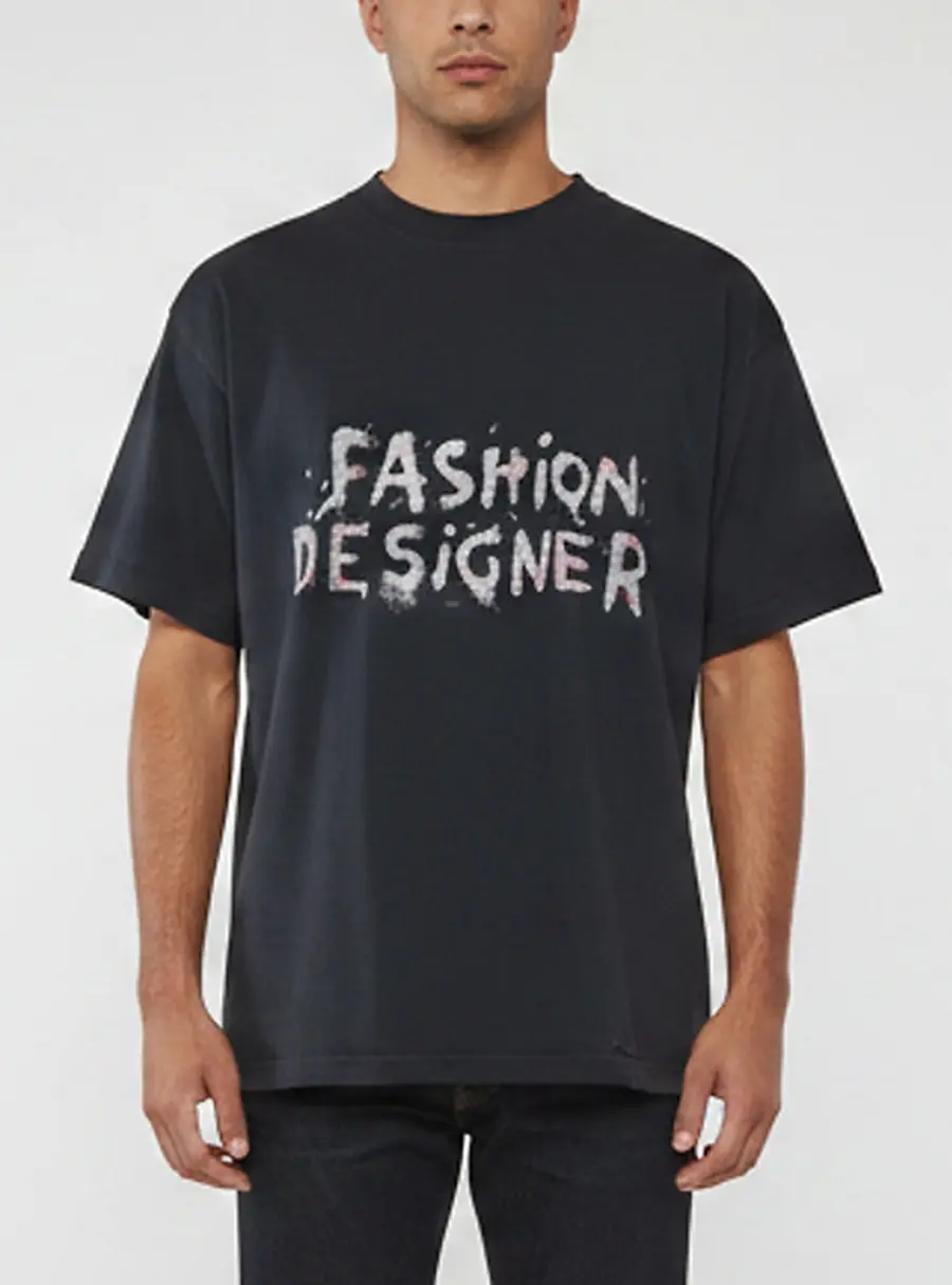 Balenciaga Unisex Black Fashion Designer Print Jersey Distressed T-Shirt L