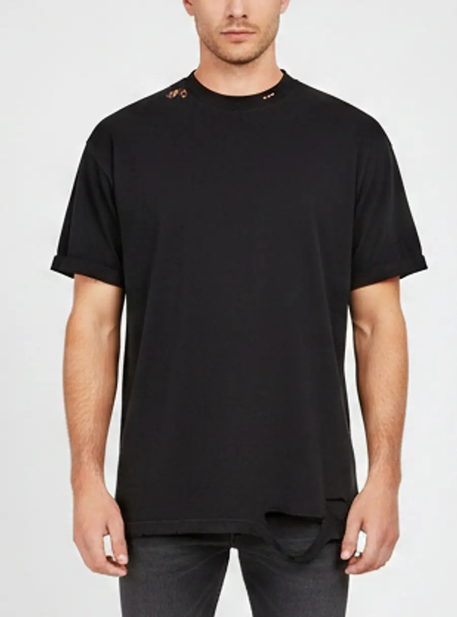Balenciaga Unisex Black 3B Distressed Jersey Oversized T-Shirt M