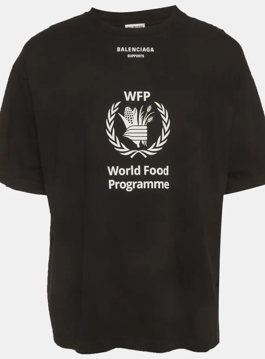 Balenciaga Black World Food Programme Print Jersey Crewneck T-Shirt L