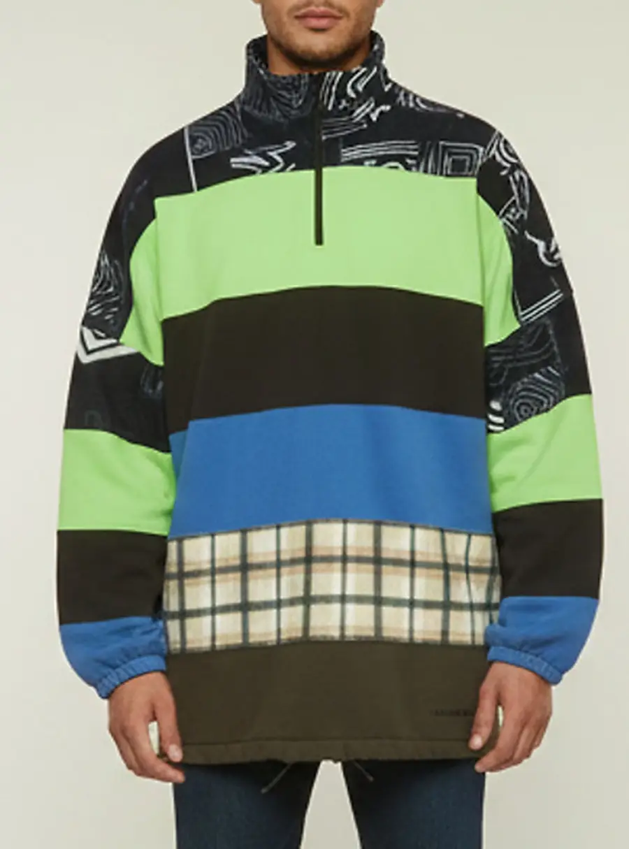 Balenciaga Multicolor Fleece Jersey Quarter Zip Chimney Sweater L