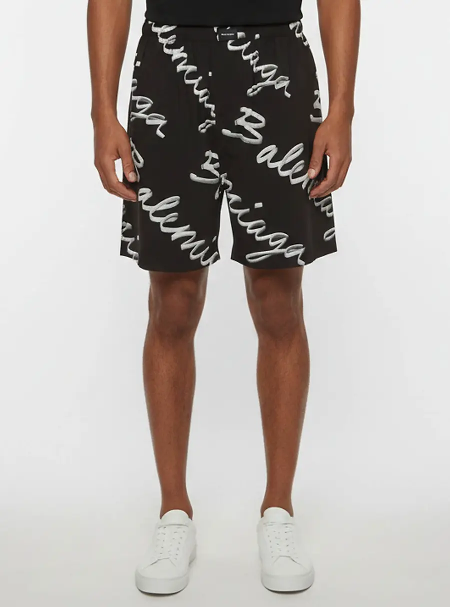 Balenciaga Black Printed Cotton Regular Fit Shorts XXS
