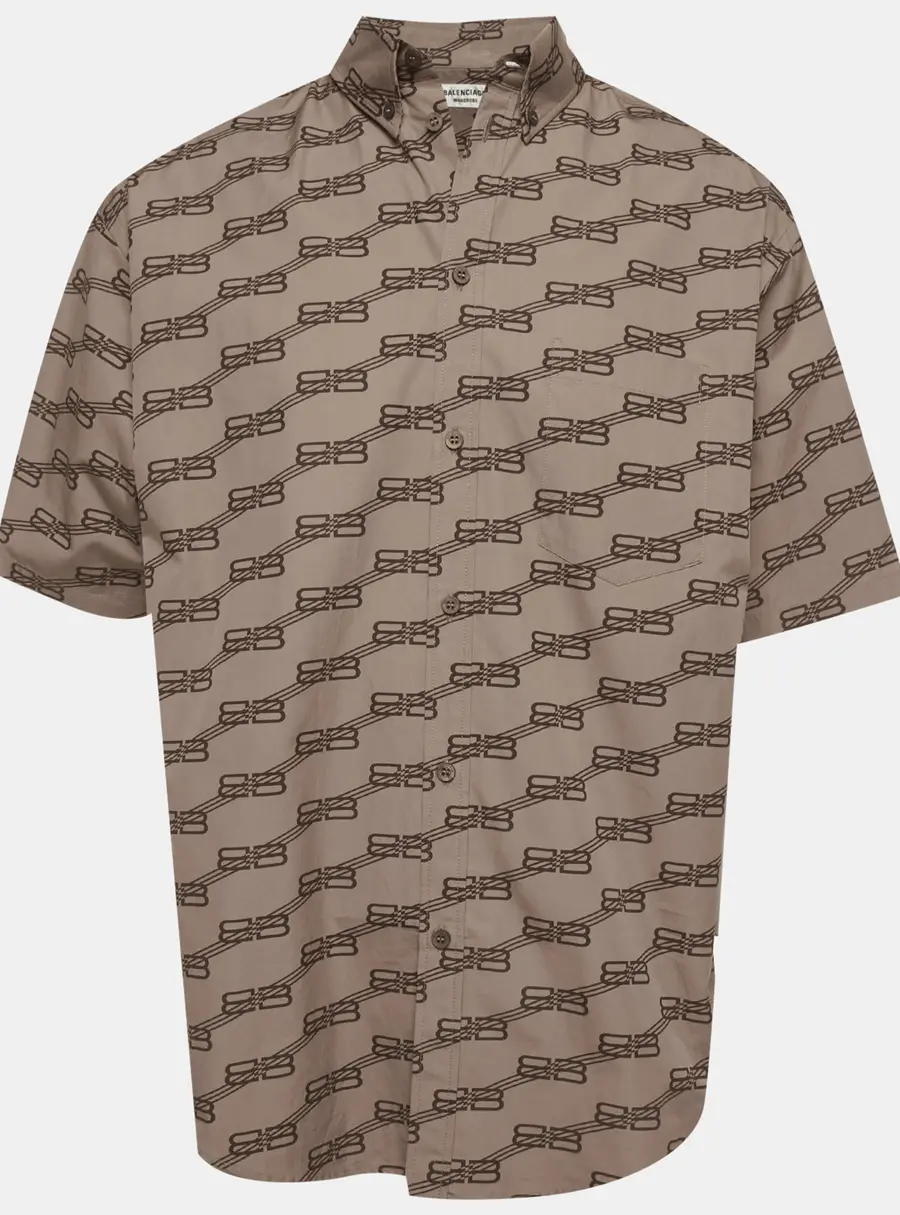 Balenciaga Brown Monogram Print Cotton Oversized Shirt XS
