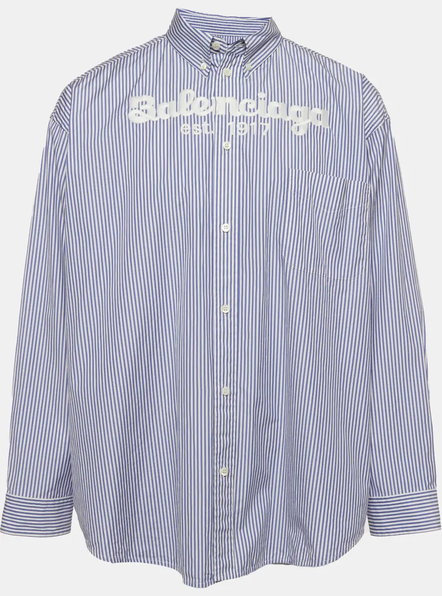 Balenciaga Purple/White Stripe Cotton Button Down Shirt S