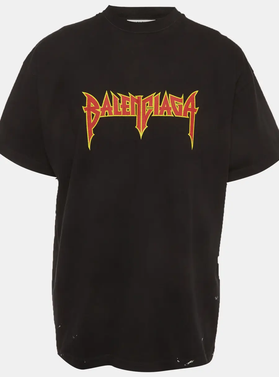 Balenciaga Unifit Black Printed Jersey Distressed T-Shirt L