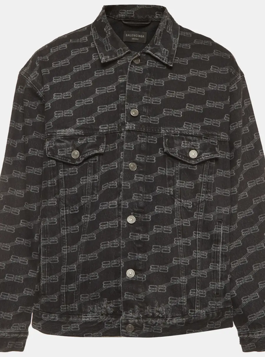 Balenciaga Unisex Black Monogram Cotton Long Sleeve Denim Jacket S