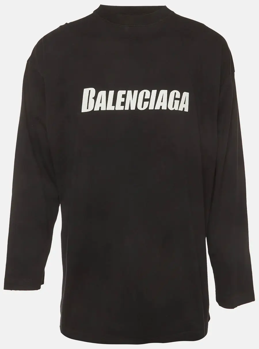 Balenciaga Unisex Black Printed Jersey Long Sleeve T-Shirt L