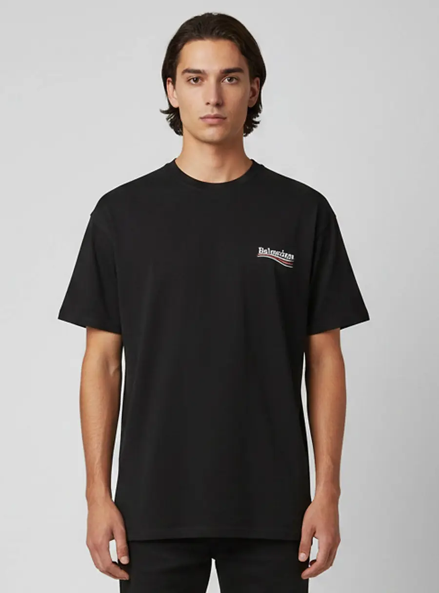 Balenciaga Black Printed Cotton Short Sleeve T-Shirt M