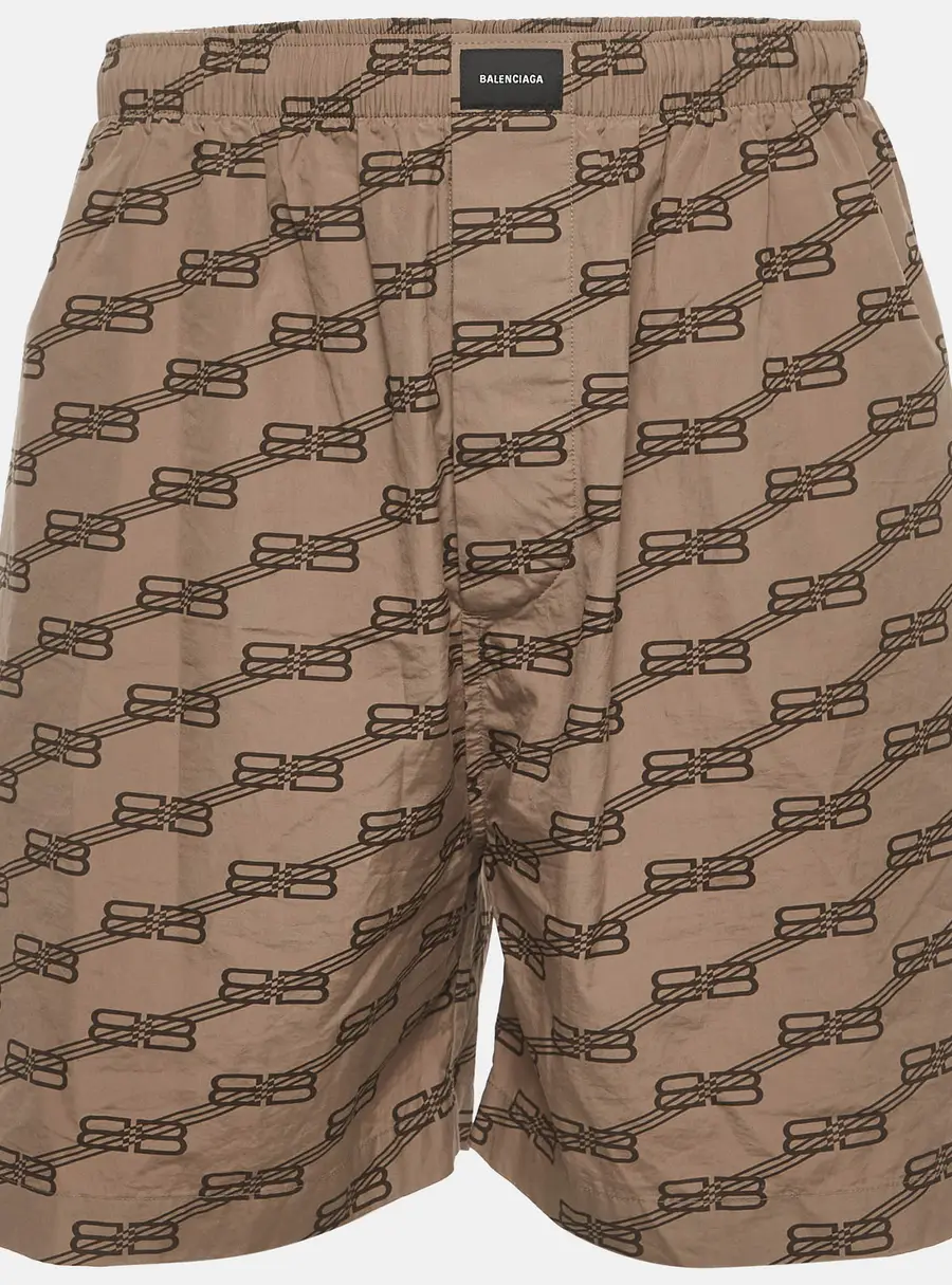 Balenciaga Brown BB Monogram Print Poplin Shorts XL
