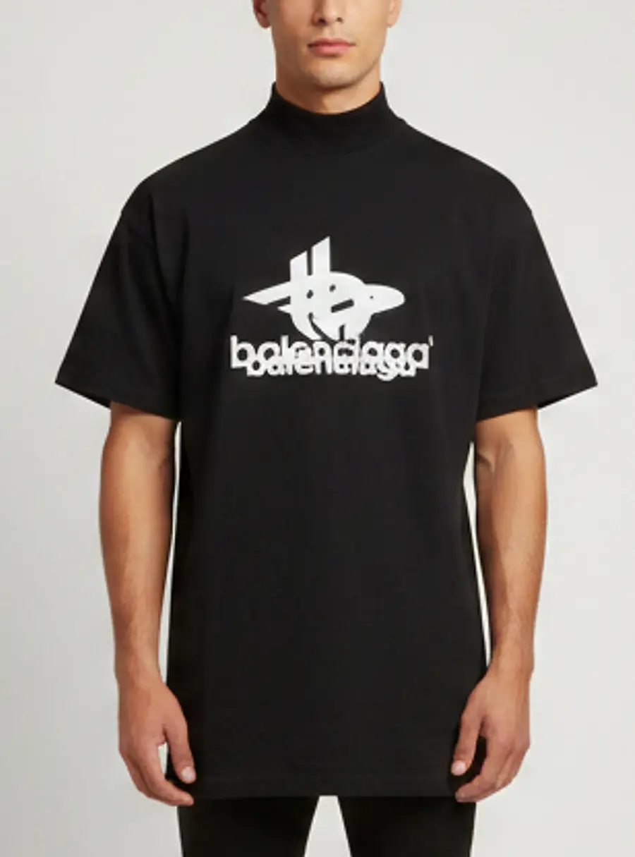 Balenciaga Black Logo Graphic Jersey Oversized T-Shirt S