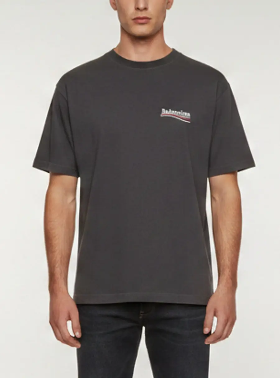 Balenciaga Grey Political Campaign Logo Embroidered Jersey Oversized T-Shirt S