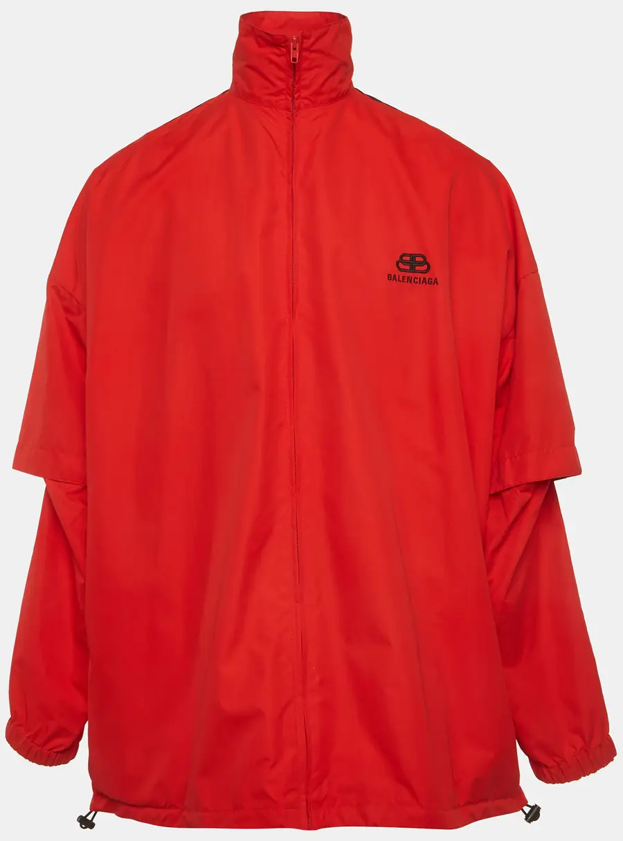 Balenciaga Red Logo Embroidered Nylon Oversized Jacket XS