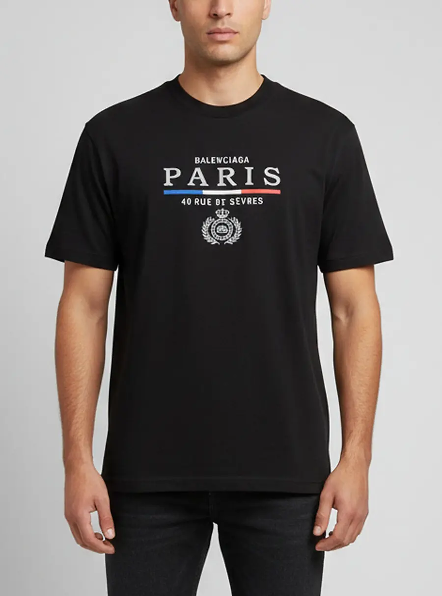 Balenciaga Black Paris Flag Embroidered Jersey T-Shirt M