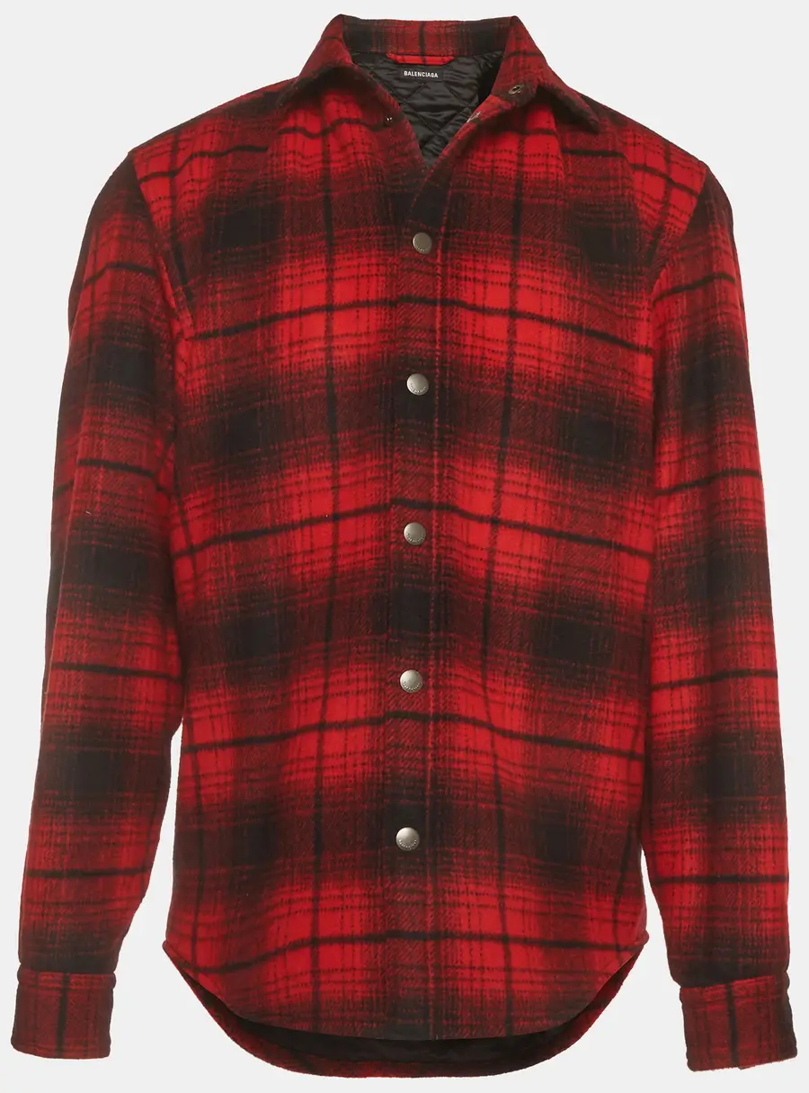 Balenciaga Red/Black Plaid Flannel Quilted Oversized Long Sleeve Shirt S