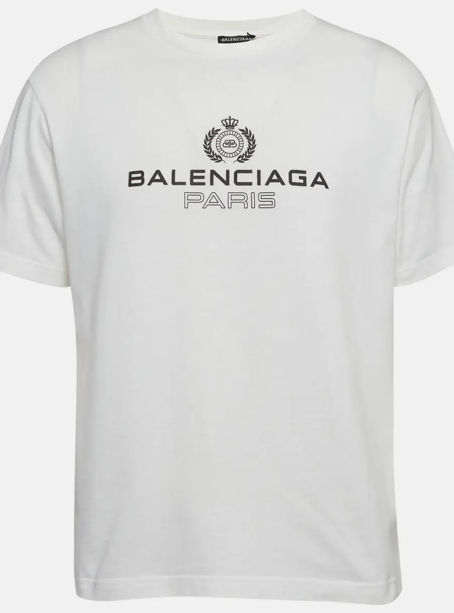 Balenciaga White Logo Print Jersey T-Shirt S
