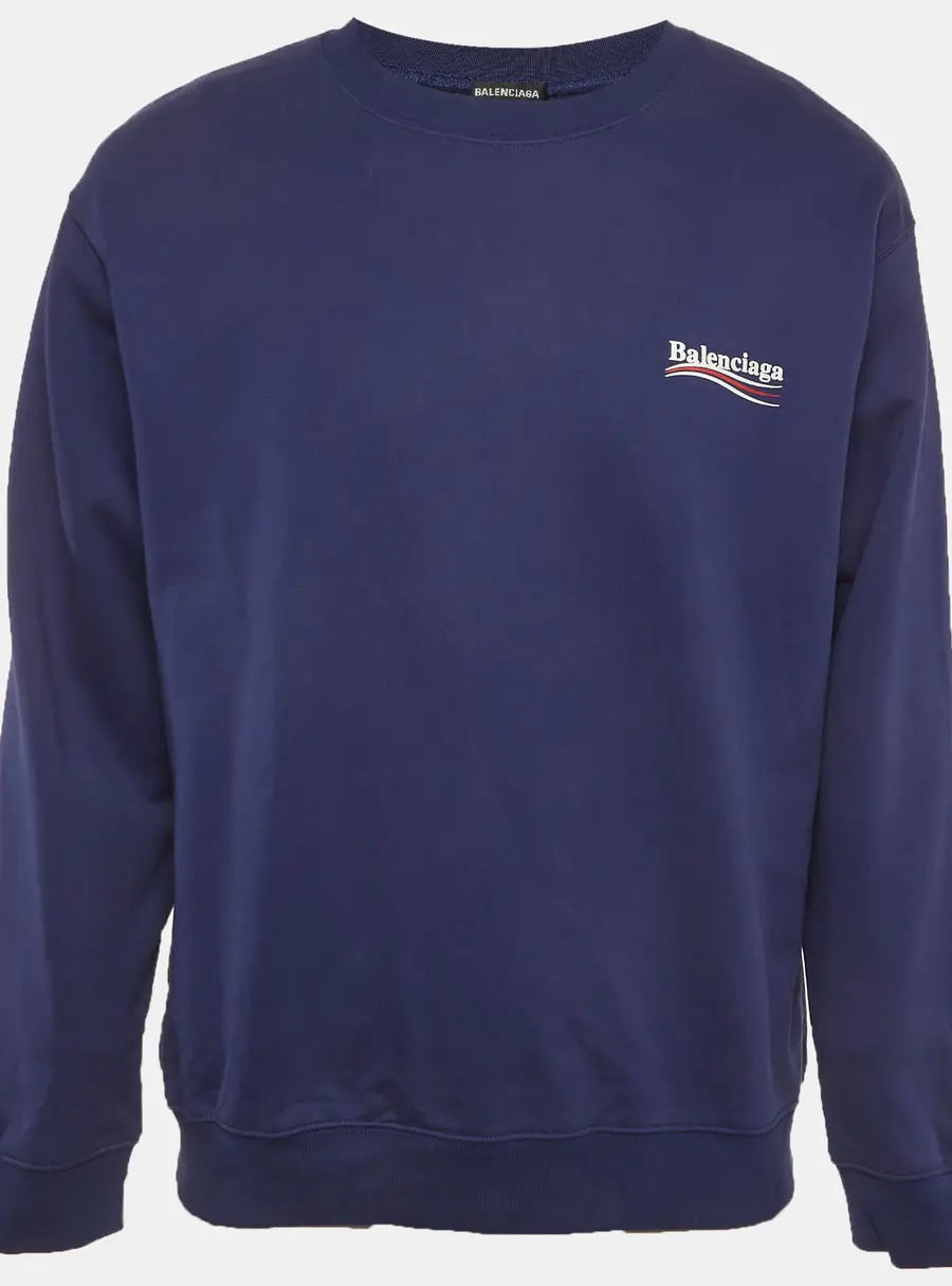 Balenciaga Blue Logo Print Cotton Knit Sweatshirt M