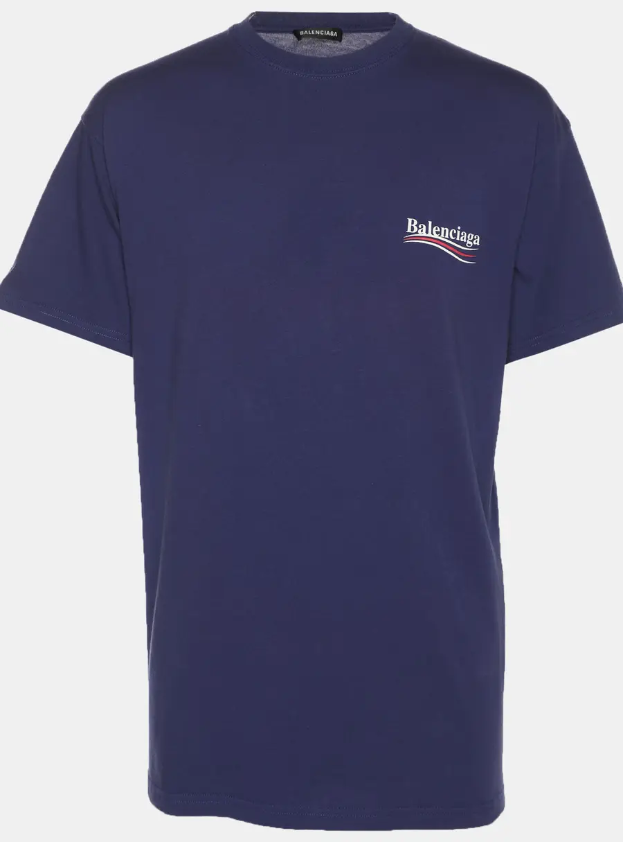 Balenciaga Indigo Blue Political Campaign Print Jersey T-Shirt S