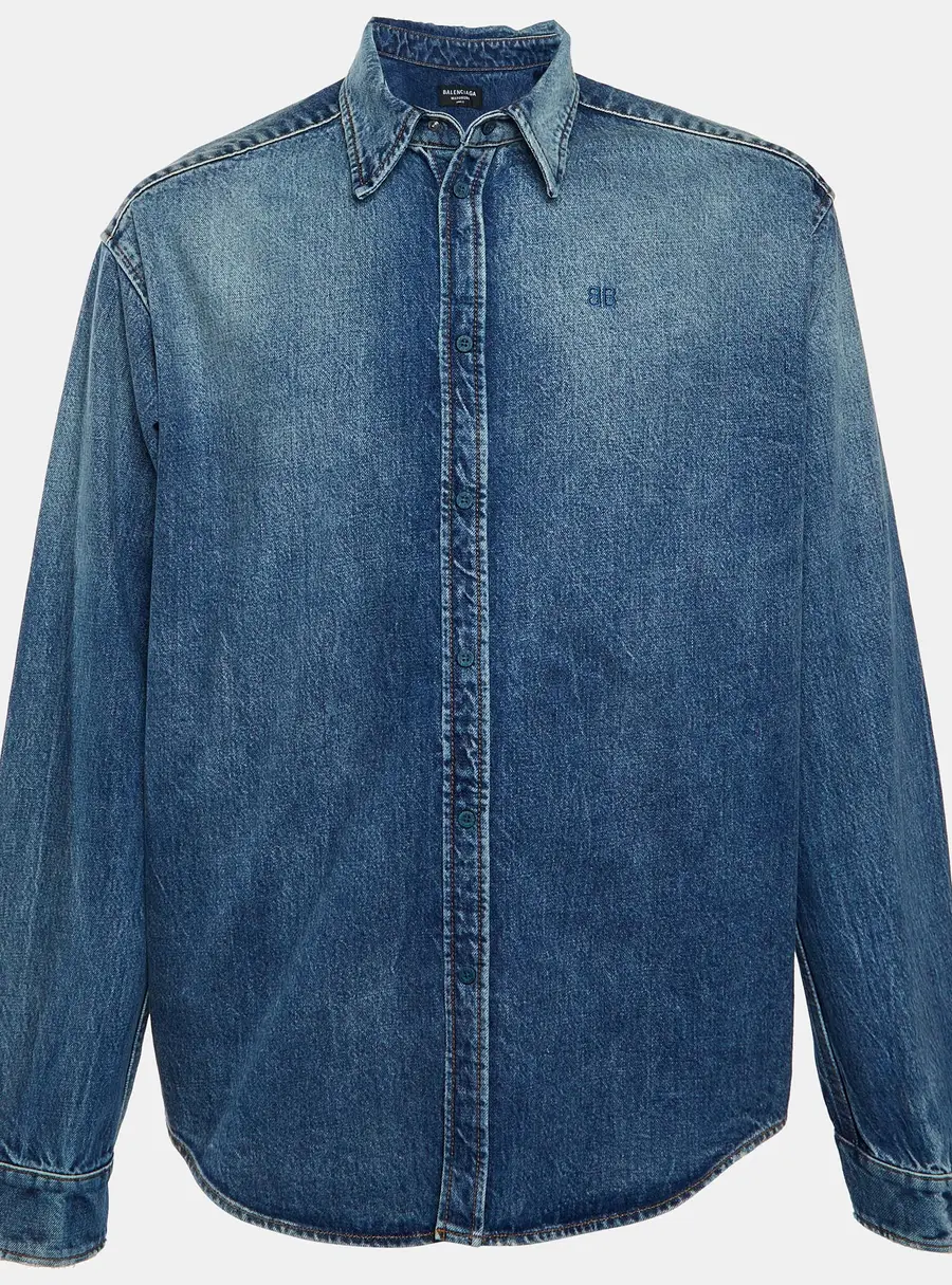 Balenciaga Unifit Blue Denim Oversized Button Front Shirt XS