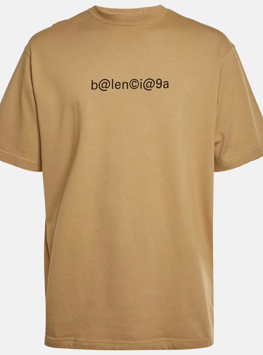 Balenciaga Camel Brown Logo Print Jersey Crewneck T-Shirt XS