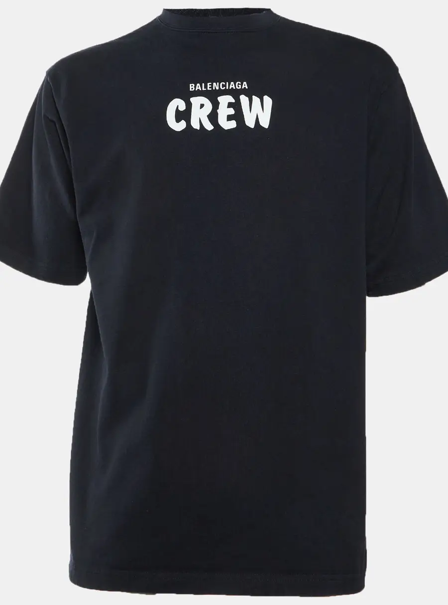 Balenciaga Black Crew Logo Print Cotton Crew Neck Oversized T-Shirt S