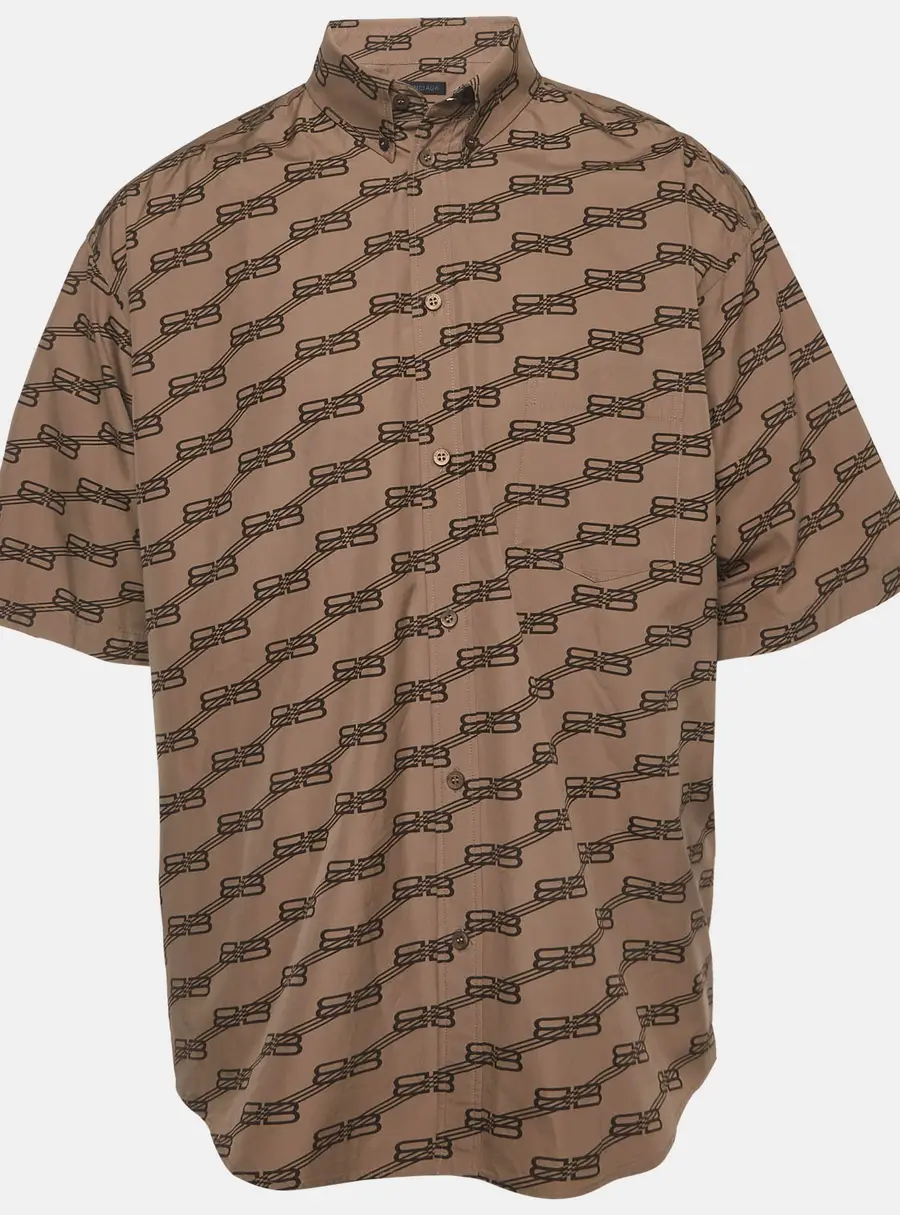 Balenciaga Brown Monogram Print Cotton Oversized Shirt M