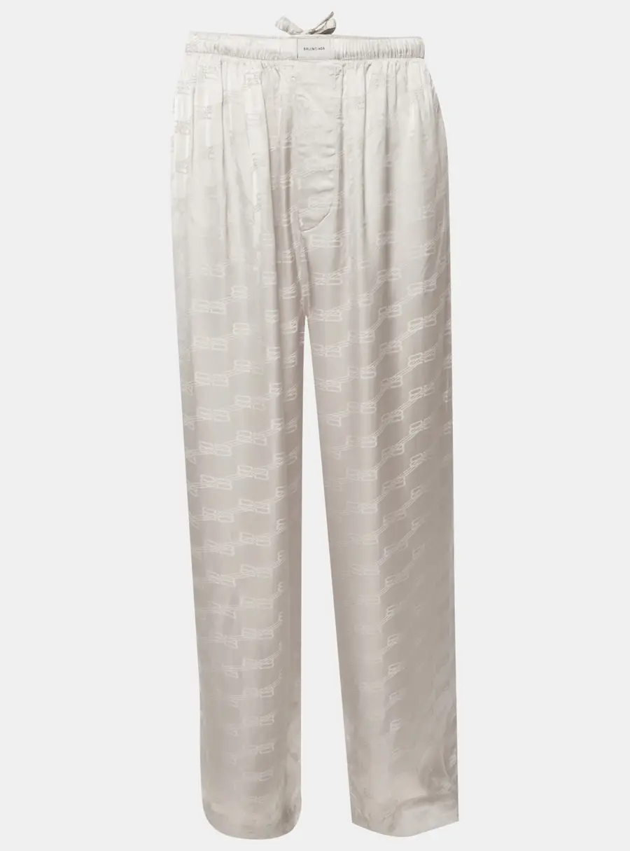 Balenciaga Grey Monogram Jacquard Satin Pajama Pants S